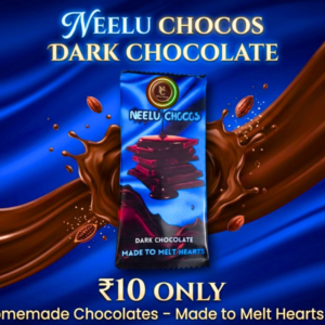 Neelu Chocos dark chocolate 10 Rs bar with rich cocoa flavor and attractive packaging.